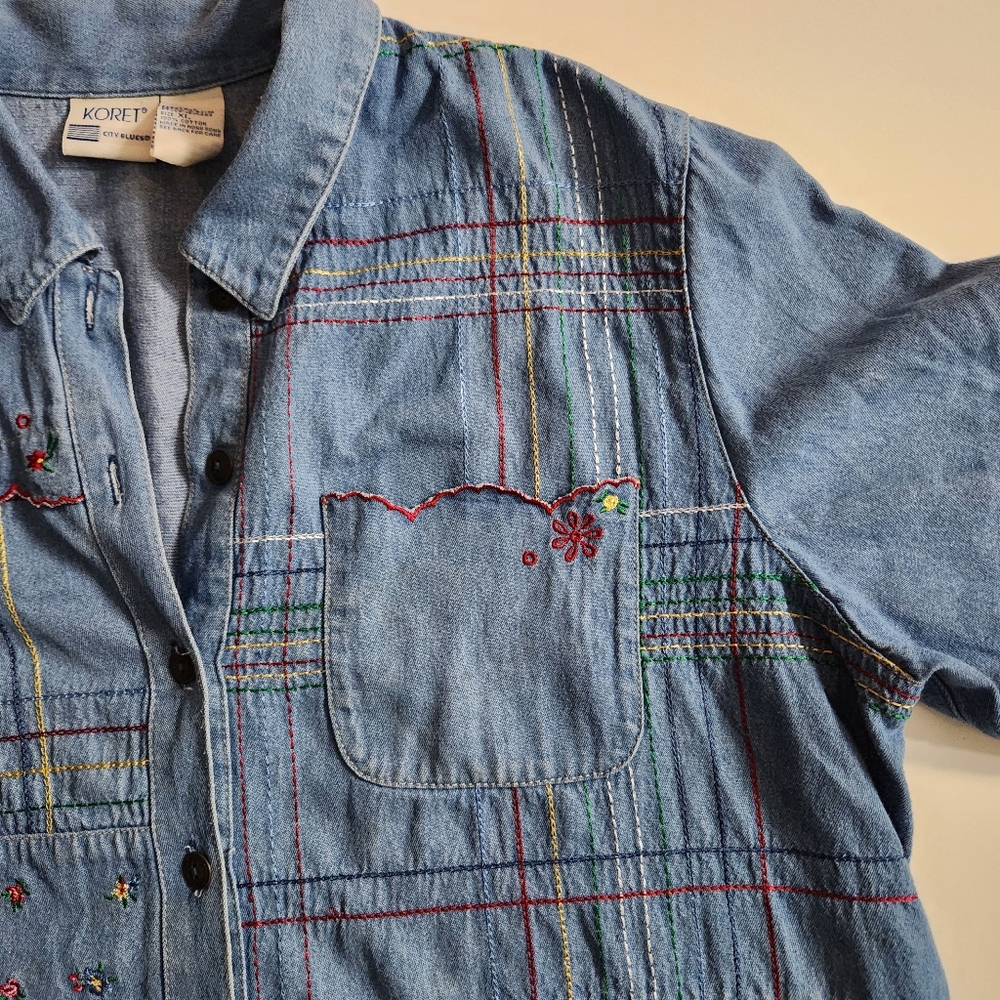 Koret Blue Denim Shirt with Colorful Embroidery - Picture 3 of 6